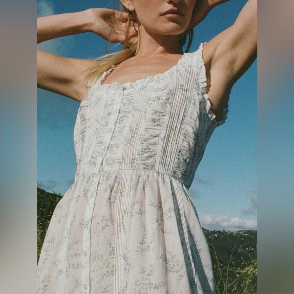 Doen Claribelle Cotton Midi Dress Blanc Bluebell Ballad - Picture 2 of 10